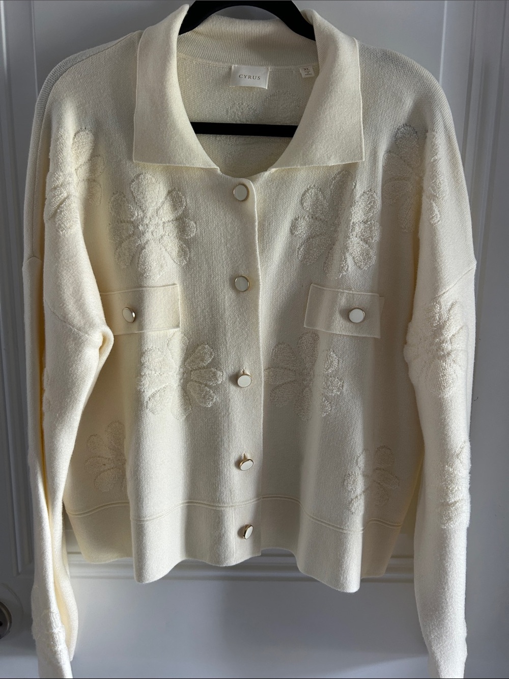 Cyrus Ivory Floral Knit Button-Front Cardigan